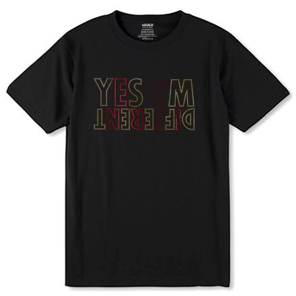 GOLD & RED SPANGLE YES I'M DFERENT - Unisex Round Neck Regular Fit 100% Combed Cotton Half Sleeve T-Shirt