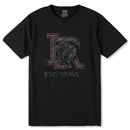 RED & SILVER SPANGLE IR STAY BRAVE - Unisex Round Neck Regular Fit 100% Combed Cotton Half Sleeve T-Shirt