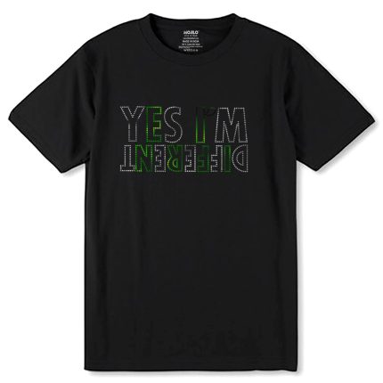 SILVER & GREEN SPANGLE YES I'M DFERENT - Unisex Round Neck Regular Fit 100% Combed Cotton Half Sleeve T-Shirt