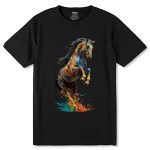 Brightly colored horse jumping in air with splashes of paint - Unisex Round Neck Regular Fit 100% Combed Cotton Half Sleeve T-Shirt