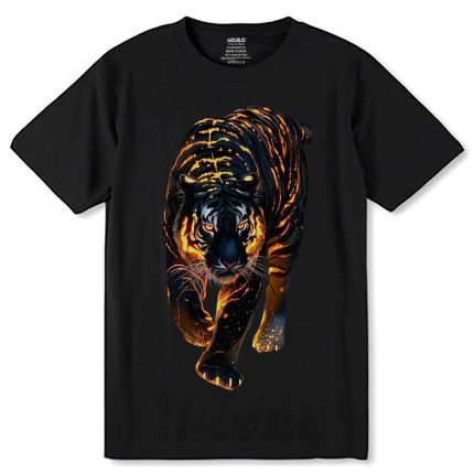 Fire Tiger Art - Unisex Round Neck Regular Fit 100% Combed Cotton Half Sleeve T-Shirt